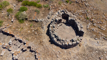 Drone view of Nuraghe Seruci, ancient Nuragic fortress in Sardinia