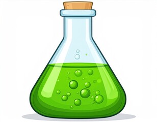 Green Liquid Filled Glass Bottle with Bubbles Isolated on White Background