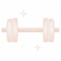 Pale Peach Dumbbell Illustration with Sparkling Accents on White Background