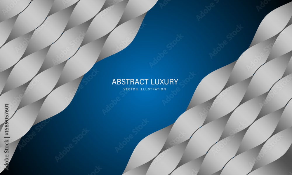 Poster abstract silver ribbon curve texture overlap on blue blank space luxury background vector