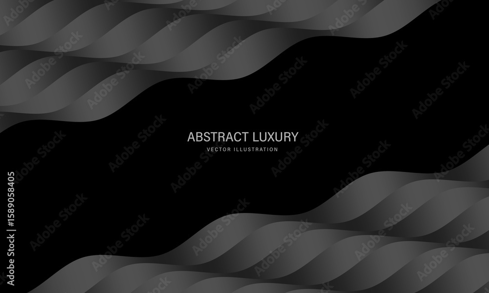 Poster abstract grey ribbon curve texture overlap on black blank space luxury background vector