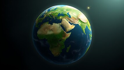 Fototapeta premium Earth globe floating in space, lush green continents glowing with an atmospheric effect.