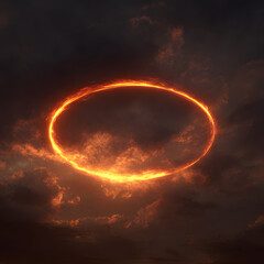 3d isolated ring in pink, neaon light, in cloudy background, rendering, frame, neon, presentation, background