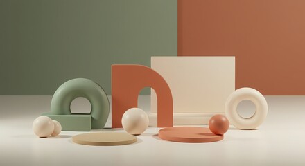 Minimalist Abstract Arrangement of Geometric Shapes in Natural Tones