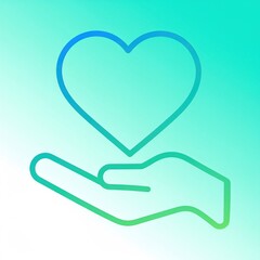 Hand Holding Heart Symbol Against Gradient Teal Background Represents Care and Support