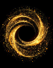 Glittering Golden Spiral Light on Black Background