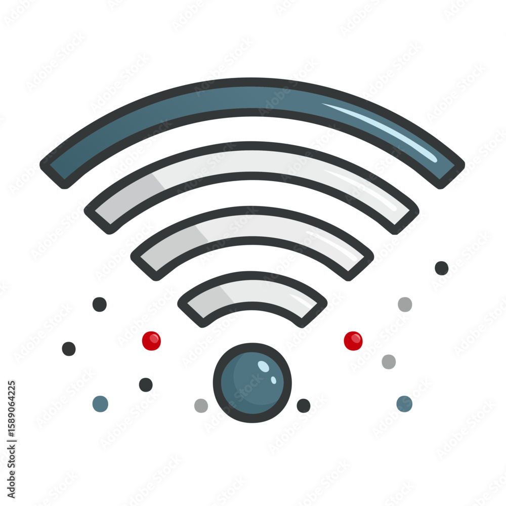 Poster wireless internet symbol graphic illustration with signal waves and connected dots on dark backgroun