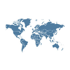 World map outline showing Asia border. World political countries illustration.