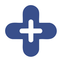 Obraz premium Blue plus sign icon with rounded edges on black background for symbol of addition, increase, health