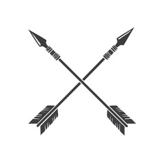 Crossed Arrows Silhouette Graphic on Black Background: Symbol of archery, hunting, or historical design element. Tribal weapon illustration.