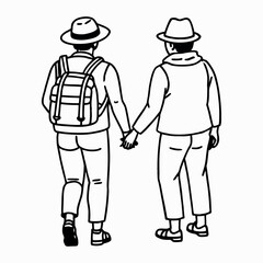 Two people middle aged are walking together vector image