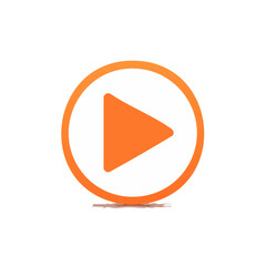 Orange play button icon graphic design element on black background for starting media playback or motion