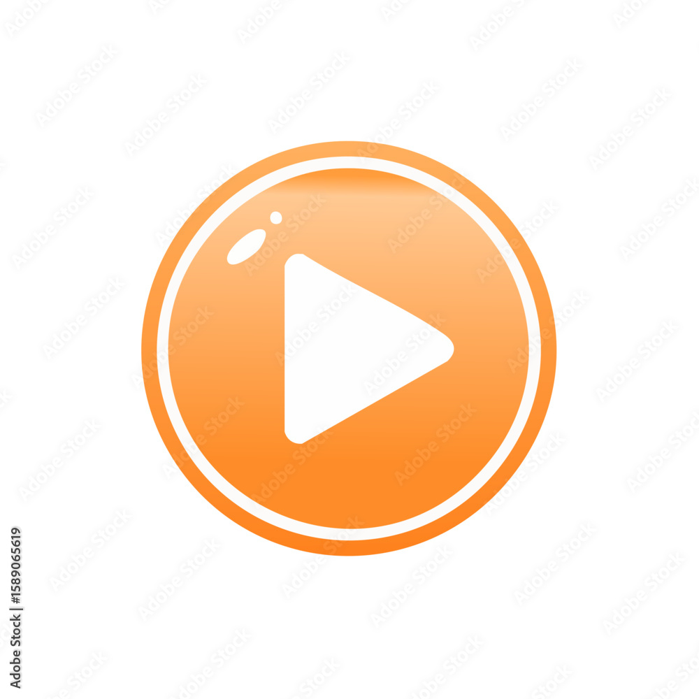 Poster play button icon in orange gradient circle play symbol for multimedia player applications or start s
