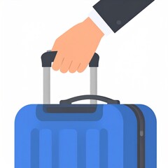 Person Holding Blue Suitcase With Black Handle Against White Background