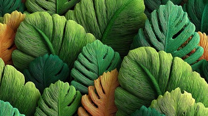 Detailed illustration of textured tropical leaves.