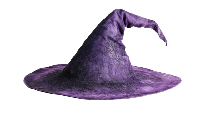 Halloween witch hat purple, Transparent background, PNG file