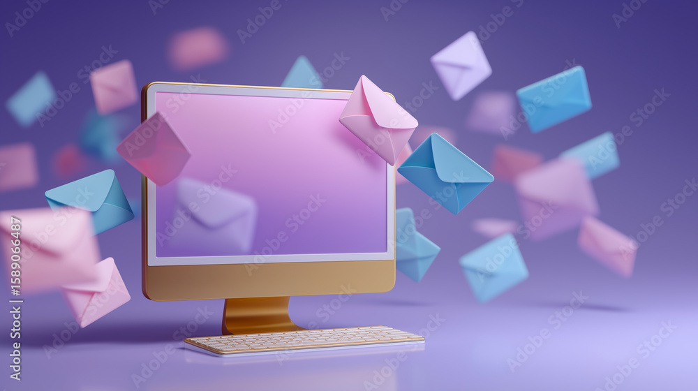Fototapete Stylized digital workflow concept with computer and document icons
