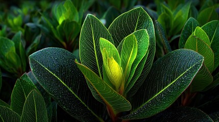 Detailed close-up view of lush green leaves.