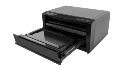 High-speed office printer with open tray, Transparent background, PNG file