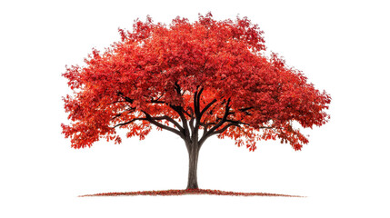 Maple tree with bright red autumn leaves,Transparent background, PNG file