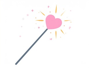 Pink Heart Shaped Wand Emitting Sparkles Against White Background