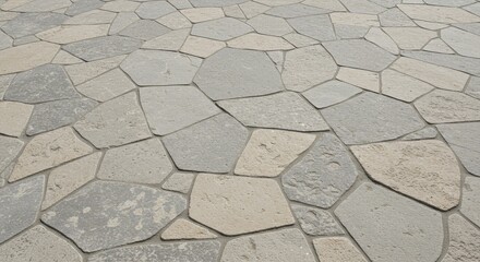 Fototapeta premium Textured stone tile wall, neutral tones and irregular shapes, earthy stone cladding
