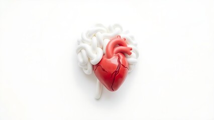 Symbolic heart and brain connection knot on white, representing conceptual anatomy in clean medical art.