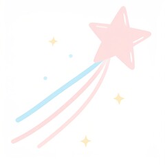 Pink Pastel Star With Trailing Ribbons Isolated Against White Background