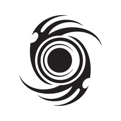 Tribal tattoo design, abstract circular symbol with black flames and spikes, isolated vector logo element.