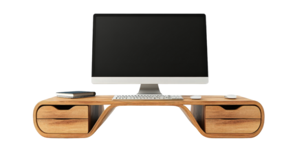 Monitor stand with drawers, background isolated on a Transparent background, PNG file.