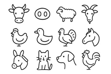 Simple outlined animal icons on dark background