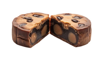 Mooncake with lotus seed filling for Mid-Autumn Festival, background isolated on a Transparent background, PNG file.