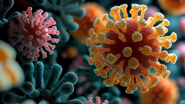 Microscopic View of a Rotating, Randomly Moving Virus A Detailed 4K Rendering