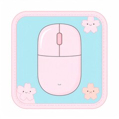 Pink Wireless Computer Mouse With Sakura Flowers On Light Blue Background