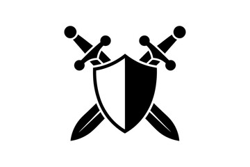 Stylized shield with two crossed swords in black and white