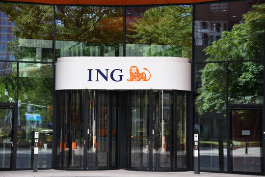 Frankfurt, Hesse, Germany - June 29, 2025: Headquarters of ING in Frankfurt, Germany  - ING Groep N.V. is a Dutch multinational banking and finance services corporation headquartered in Amsterdam