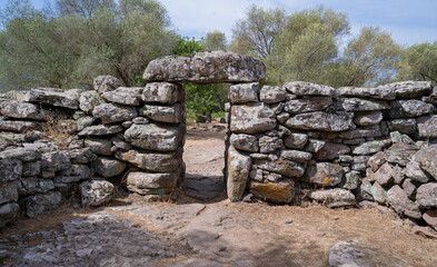 Remains of prehistoric stone huts in the Nuragic village of Serra Orrios, Sardinia