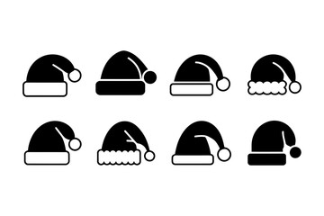Fototapeta premium Collection of eight santa hats in black and white