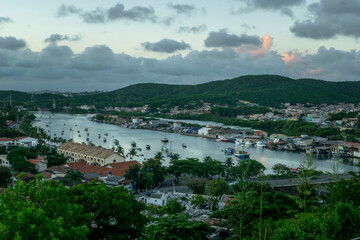 View of the Morro da Guia chapel, with the climb to the hill, photographed from the Cabo Frio viewpoint, Rio de Janeiro.