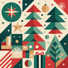 Festive abstract christmas pattern with geometric shapes in retro colors a modern holiday theme pattern for the season’s best seller designs