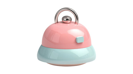 Charming Pink and Blue Kettle Illustration with Chrome Handle on Transparent Background