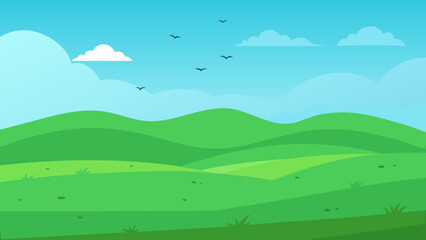 Obraz premium Endless Green Plain with Blue Sky Vector