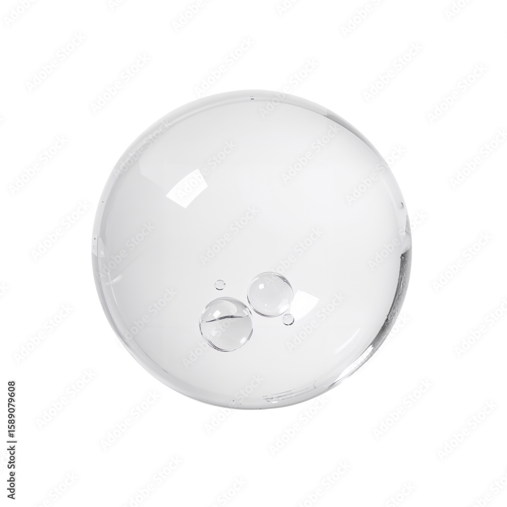 Poster transparent orb with trapped bubbles against simple setting for science studies