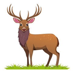 Fototapeta premium Majestic Cartoon Deer in a Field of Green Grass