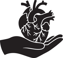 Heart in hand icon set silhouette vector