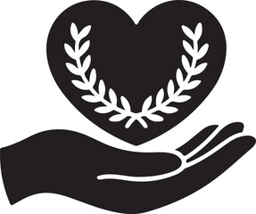 Heart in hand icon set silhouette vector