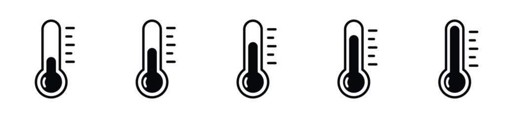 Thermometer icon. Temperature, thermometer icon set. Weather, thermometer outline symbol collection. Vector