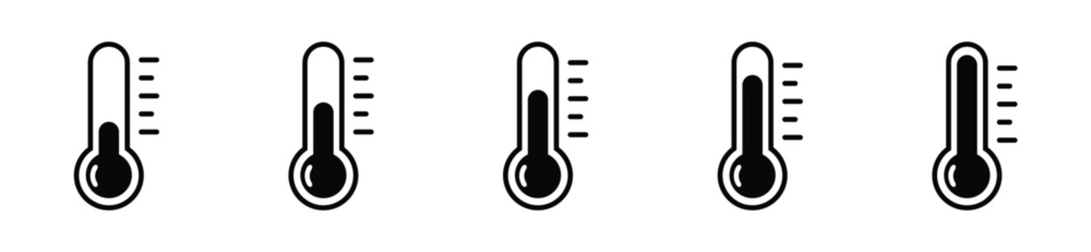 Thermometer icon. Temperature, thermometer icon set. Weather, thermometer outline symbol collection. Vector