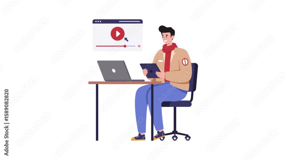Poster watching web tutorial or webinar video animated mp4 file
