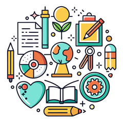 Art and Education Icons Outline Set